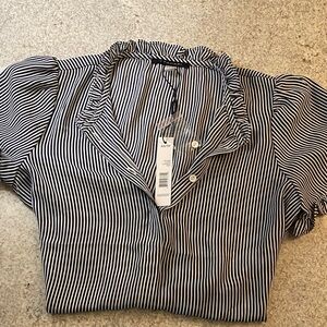 T Tahari Black and White Striped Blouse